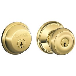 Bright Brass Georgian Design Combination Keyed Entry Lockset and Deadbolt