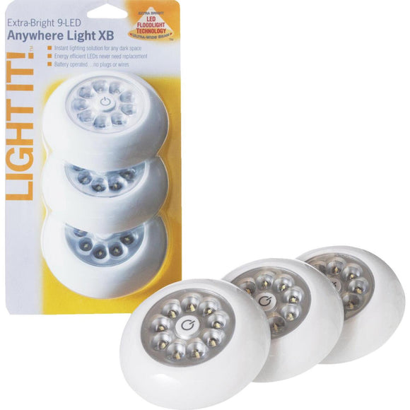 Light It 9-Bulb White LED Battery Tap Light (3-Pack)