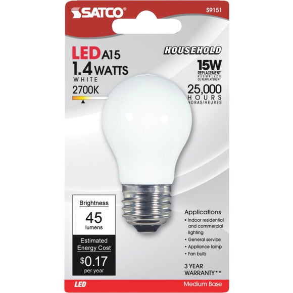 Satco 15W Equivalent Soft White A15 Medium LED Decorative Fan Light Bulb