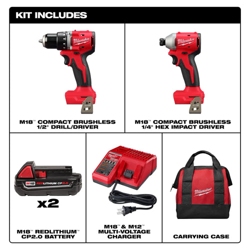 Milwaukee M18™ Compact Brushless 2-Tool Combo Kit (2-Tool  (3692-22CT))