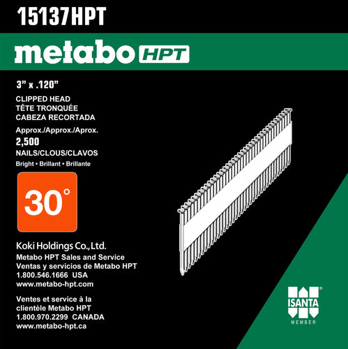 Metabo HPT Ring Shank Clipped Head Hot Dipped Galvanized Paper Tape 30° Sheathing Nails