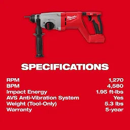 Milwaukee M18™ Brushless 1” SDS Plus D-Handle Rotary Hammer