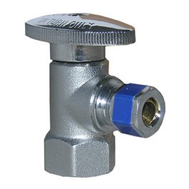 Angle Valve, Quarter Turn, Chrome, 1/2-In. Female Pipe Thread Inlet x 3/8-In. Compression Outlet