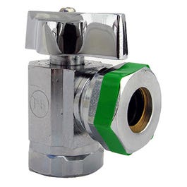 Angle Valve, Quarter Turn, Chrome, 1/2-In. Female Pipe Thread Inlet x 7/16-In. - 1/2-In. Slip Joint Outlet