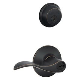 Deadbolt + Keyed Accent Entry Lever Lock, Aged Bronze