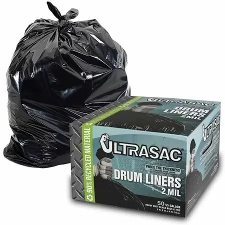 Ultrasac 55 Gal. Drum Liner Trash Bags (50 Count), Black (55 Gallon, Black)