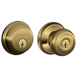 Antique Brass Combination Keyed Entry Lockset and Deadbolt
