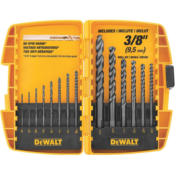 DeWalt 14-Piece Black Oxide Drill Bit Set, 1/16 In. thru 3/8 In.